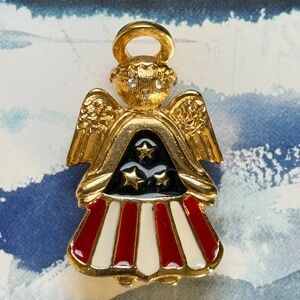 VINTAGE LUCA RAZZA Brooch Patriotic Guardian Angel Enamel Rhinestones Holiday